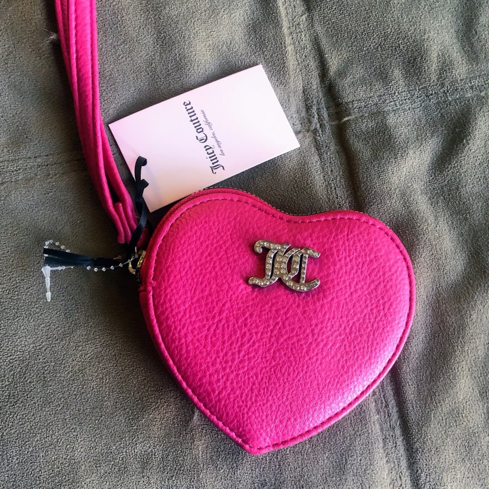 NWT Juicy Couture Pink Flash No Heart Rules Zip Around Wristlet/Pouch